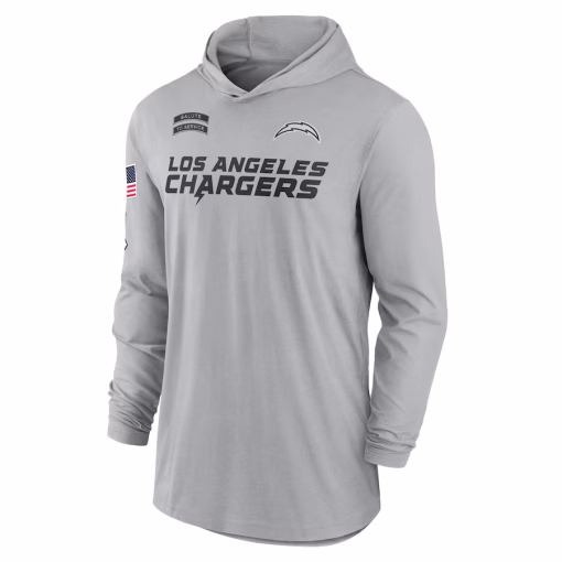 Los Angeles Chargers Nike 2024 Salute to Service Lightweight Performance Long Sleeve Hooded T-Shirt – Gray - Image 2