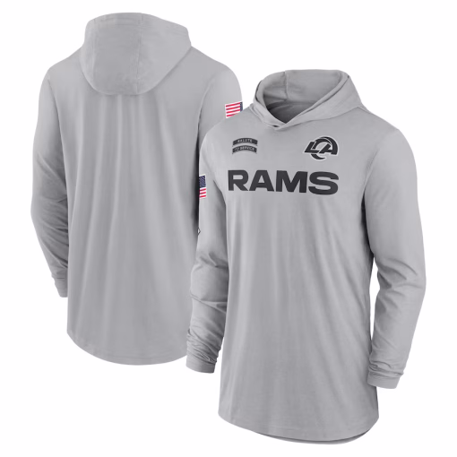 Los Angeles Rams Nike 2024 Salute to Service Lightweight Performance Long Sleeve Hooded T-Shirt – Gray