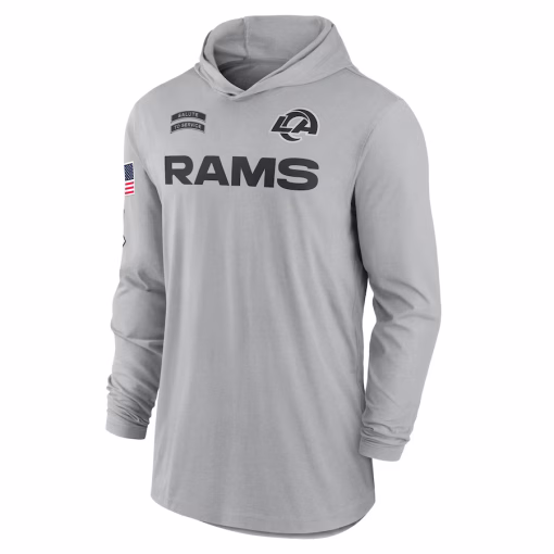 Los Angeles Rams Nike 2024 Salute to Service Lightweight Performance Long Sleeve Hooded T-Shirt – Gray - Image 2