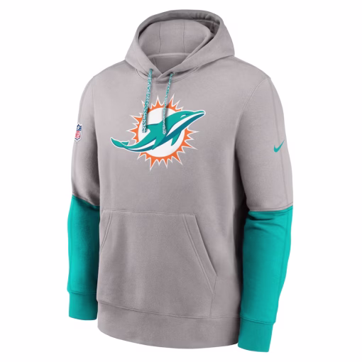 Miami Dolphins Nike 2024 Sideline Club Pullover Hoodie – Gray - Image 2