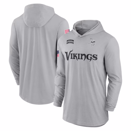 Minnesota Vikings Nike 2024 Salute to Service Lightweight Performance Long Sleeve Hooded T-Shirt – Gray