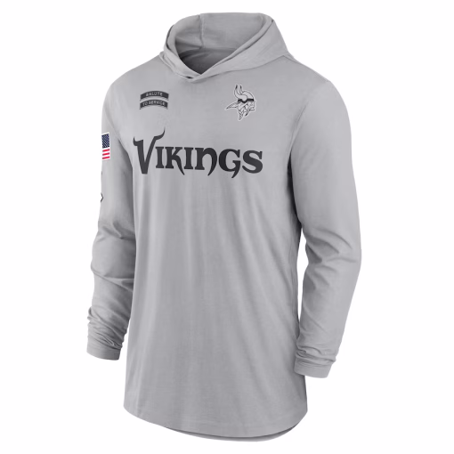 Minnesota Vikings Nike 2024 Salute to Service Lightweight Performance Long Sleeve Hooded T-Shirt – Gray - Image 2