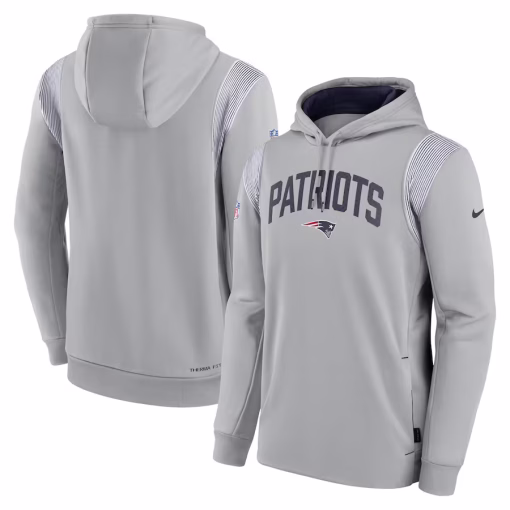New England Patriots Nike Sideline Athletic Stack Performance Pullover Hoodie – Gray