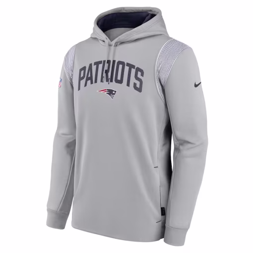New England Patriots Nike Sideline Athletic Stack Performance Pullover Hoodie – Gray - Image 2