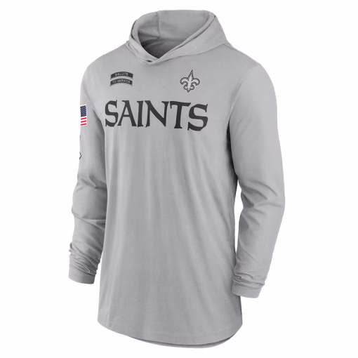New Orleans Saints Nike 2024 Salute to Service Lightweight Performance Long Sleeve Hooded T-Shirt – Gray - Image 2