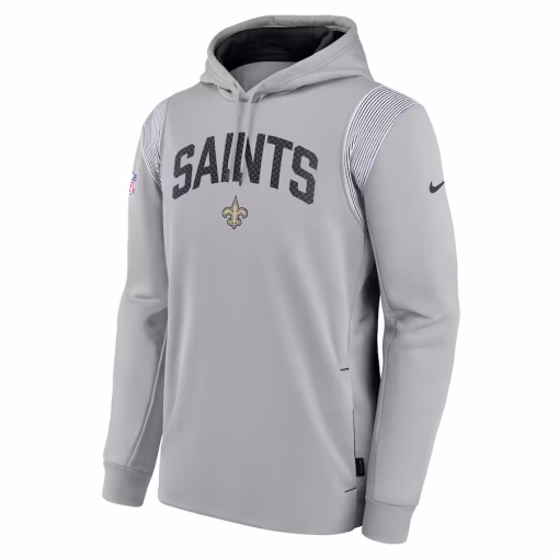 New Orleans Saints Nike Sideline Athletic Stack Performance Pullover Hoodie – Gray - Image 2