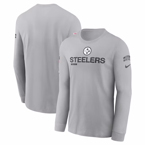 Men’s Pittsburgh Steelers Nike Gray 2024 Salute To Service Long Sleeve T-Shirt