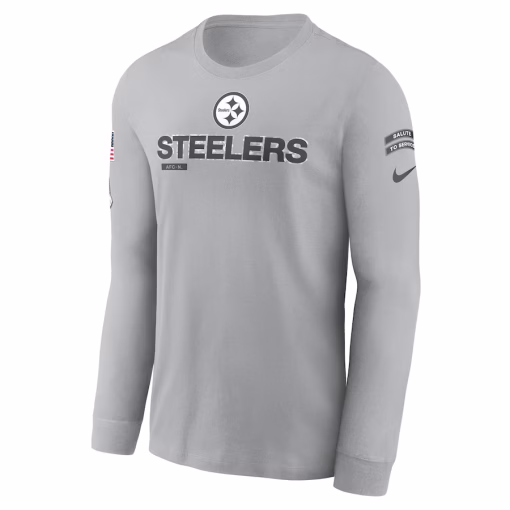 Men’s Pittsburgh Steelers Nike Gray 2024 Salute To Service Long Sleeve T-Shirt - Image 2