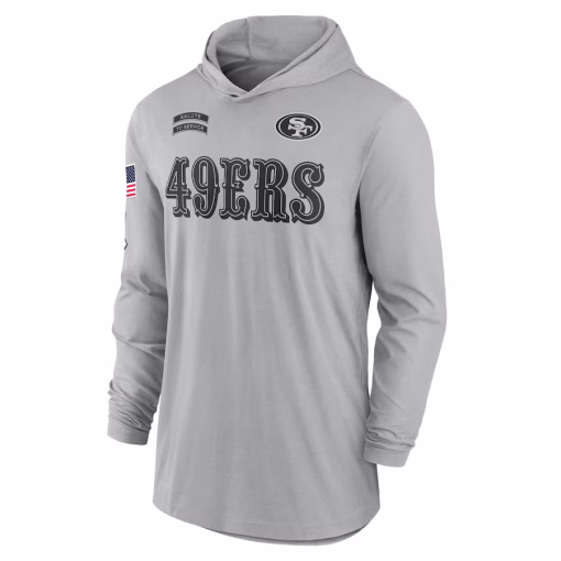 San Francisco 49ers Nike 2024 Salute to Service Lightweight Performance Long Sleeve Hooded T-Shirt – Gray - Image 2