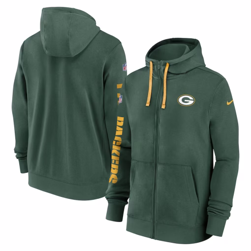 Men’s Green Bay Packers Nike Green 2024 Sideline Club Full-Zip Hoodie