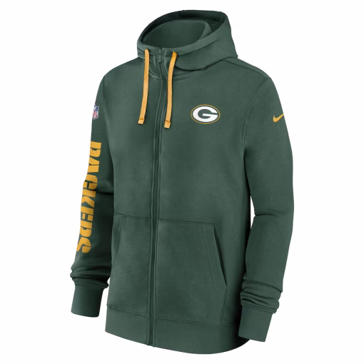 Men’s Green Bay Packers Nike Green 2024 Sideline Club Full-Zip Hoodie - Image 2