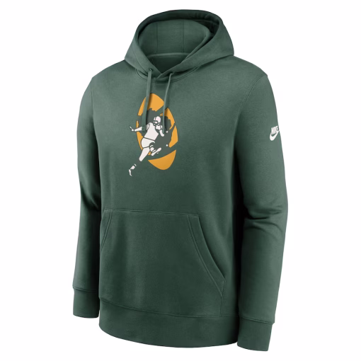 Men’s Green Bay Packers Nike Green Rewind Club Logo Pullover Hoodie - Image 2