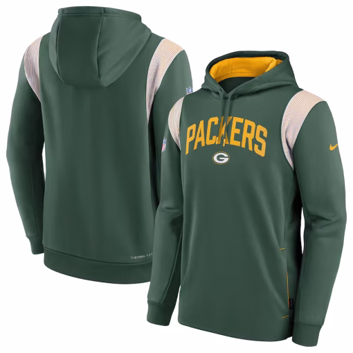 Men’s Green Bay Packers Nike Green Sideline Athletic Stack Performance Pullover Hoodie