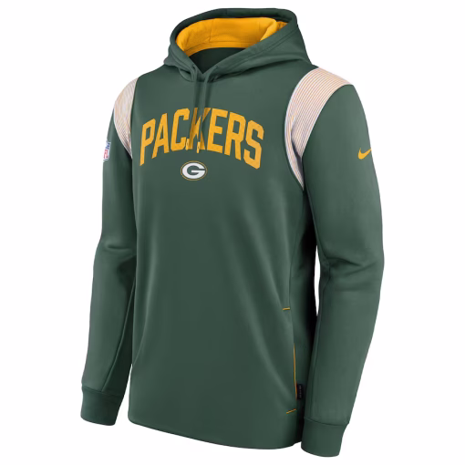 Men’s Green Bay Packers Nike Green Sideline Athletic Stack Performance Pullover Hoodie - Image 2