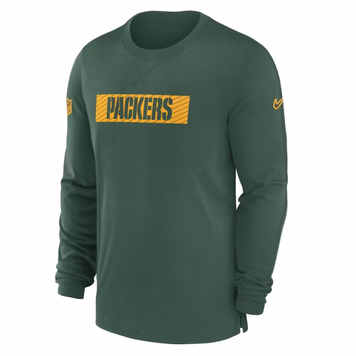 Men’s Green Bay Packers Nike Green Sideline Player Performance Long Sleeve T-Shirt - Image 2