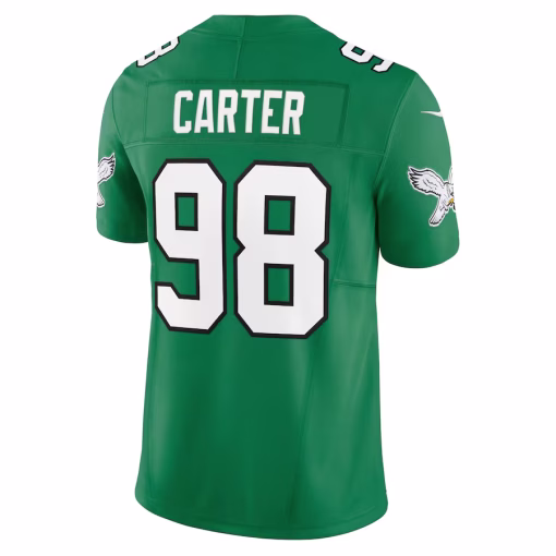 Men’s Philadelphia Eagles Jalen Carter Nike Kelly Green Alternate Vapor F.U.S.E. Limited Jersey - Image 3
