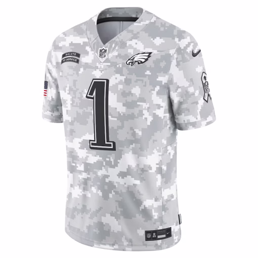 Men’s Philadelphia Eagles Jalen Hurts Nike Arctic Camo 2024 Salute to Service Limited Jersey - Image 2