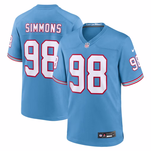 Jeffery Simmons Tennessee Titans Nike Oilers Throwback Alternate Game Player Jersey – Light Blue