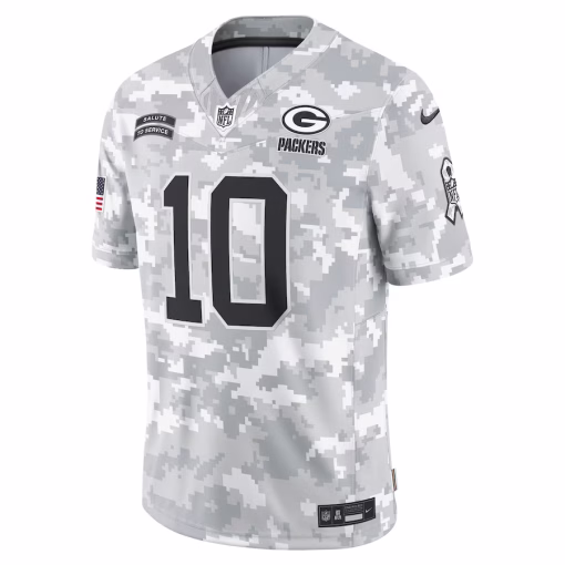Men’s Green Bay Packers Jordan Love Nike Arctic Camo 2024 Salute to Service Limited Jersey - Image 2