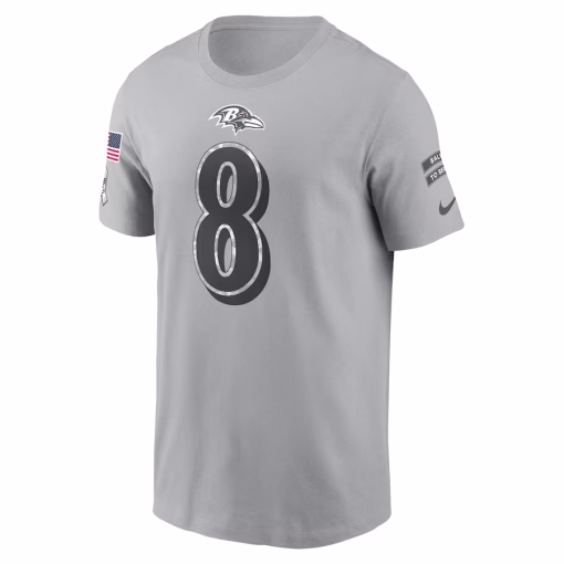 Lamar Jackson Baltimore Ravens Nike 2024 Salute To Service Name & Number T-Shirt – Gray - Image 2