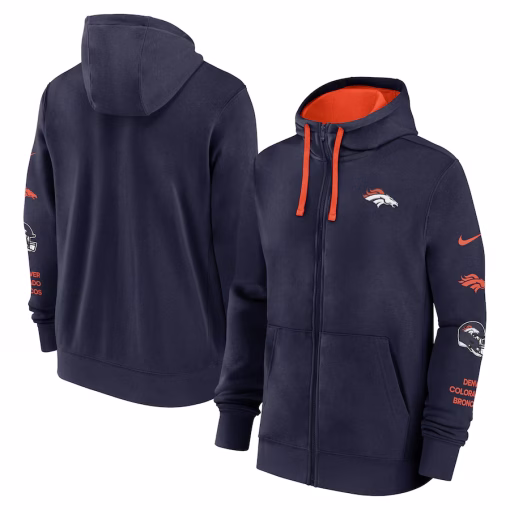 Denver Broncos Nike Club Full-Zip Hoodie Jacket – Navy