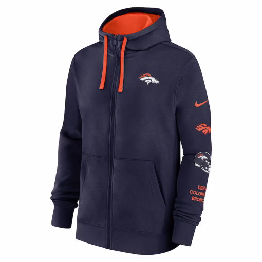 Denver Broncos Nike Club Full-Zip Hoodie Jacket – Navy - Image 2