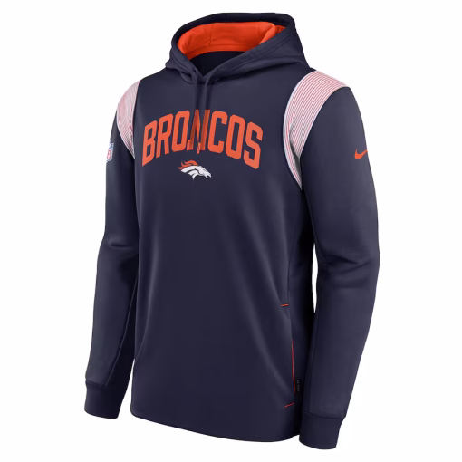 Denver Broncos Nike Sideline Athletic Stack Performance Pullover Hoodie – Navy - Image 2