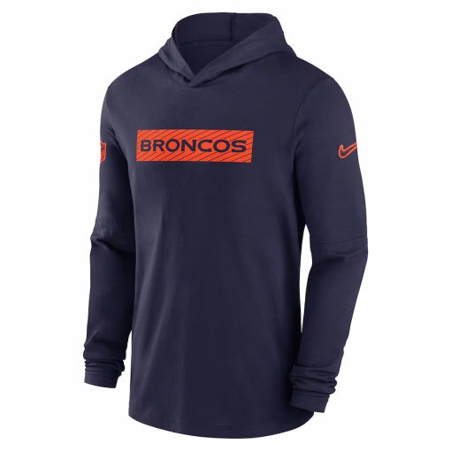 Denver Broncos Nike Sideline Hoodie Performance Long Sleeve T-Shirt – Navy - Image 2