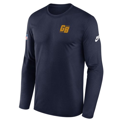 Green Bay Packers Nike The 1923 Classic Sideline Logo Dri-FIT Long Sleeve Legend T-Shirt – Navy - Image 2