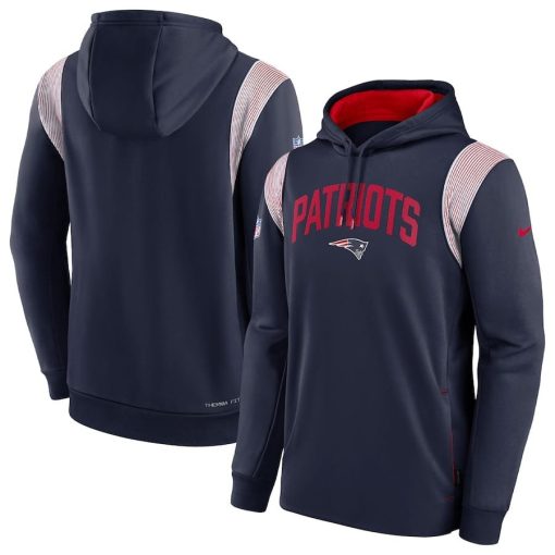 New England Patriots Nike Sideline Athletic Stack Performance Pullover Hoodie – Navy