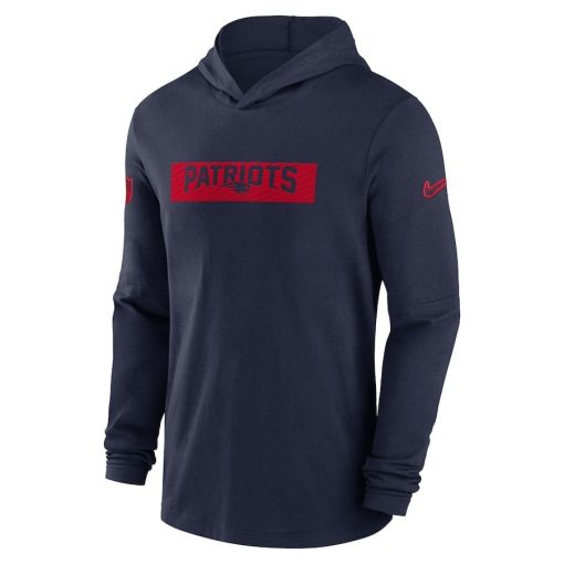 New England Patriots Nike Sideline Hoodie Performance Long Sleeve T-Shirt – Navy - Image 2