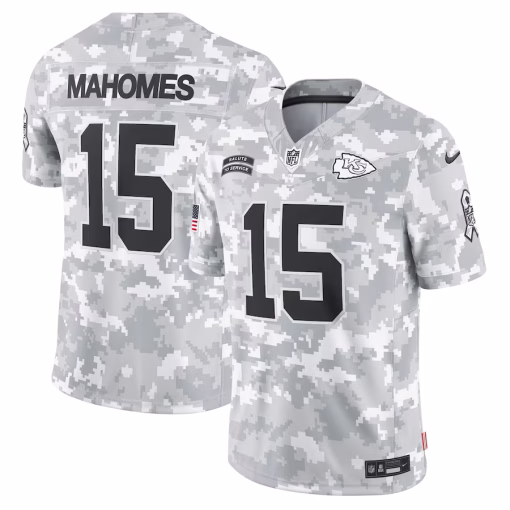 Men’s Kansas City Chiefs Patrick Mahomes Nike Arctic Camo 2024 Salute to Service Limited Jersey