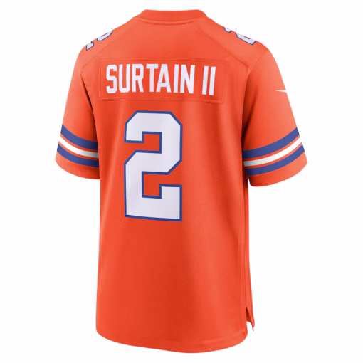 Patrick Surtain II Denver Broncos Nike Mile High Collection 1977 Throwback Player Game Jersey – Orange - Image 3