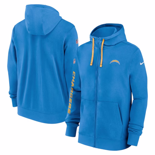 Los Angeles Chargers Nike 2024 Sideline Club Full-Zip Hoodie – Powder Blue