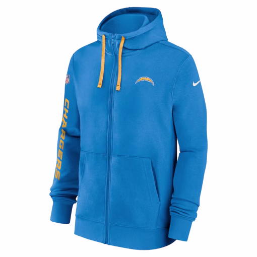 Los Angeles Chargers Nike 2024 Sideline Club Full-Zip Hoodie – Powder Blue - Image 2