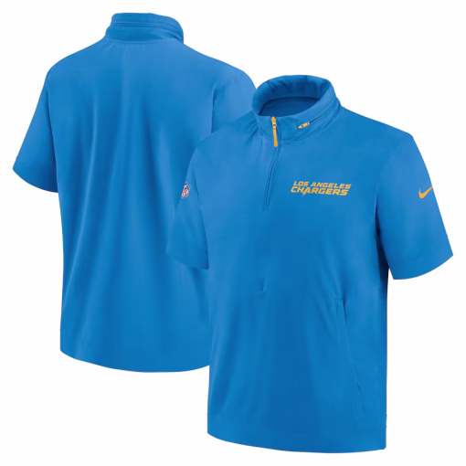 Los Angeles Chargers Nike 2024 Sideline Coach Short Sleeve Half-Zip Hoodie Jacket – Powder Blue