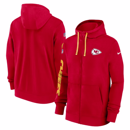 Men’s Kansas City Chiefs Nike Red 2024 Sideline Club Full-Zip Hoodie