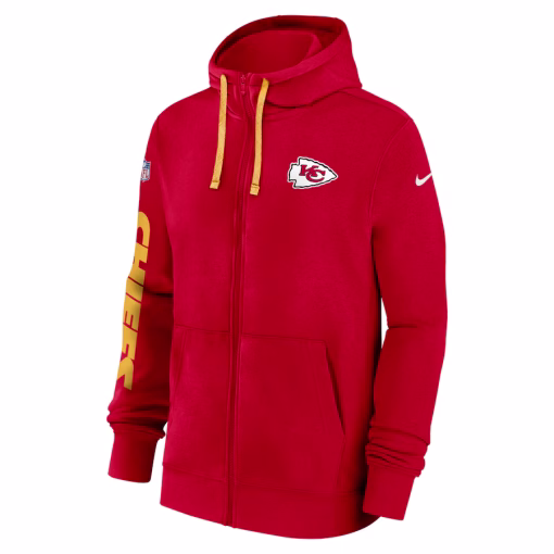 Men’s Kansas City Chiefs Nike Red 2024 Sideline Club Full-Zip Hoodie - Image 2
