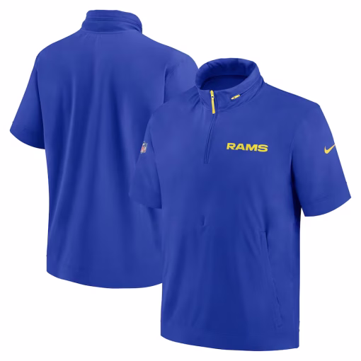 Los Angeles Rams Nike 2024 Sideline Coach Short Sleeve Half-Zip Hoodie Jacket – Royal