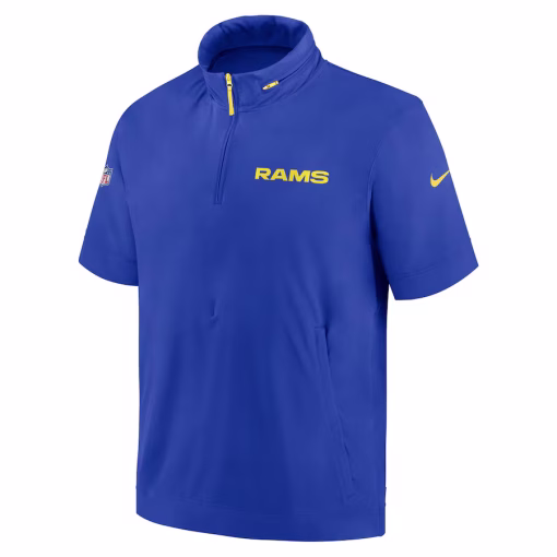 Los Angeles Rams Nike 2024 Sideline Coach Short Sleeve Half-Zip Hoodie Jacket – Royal - Image 2