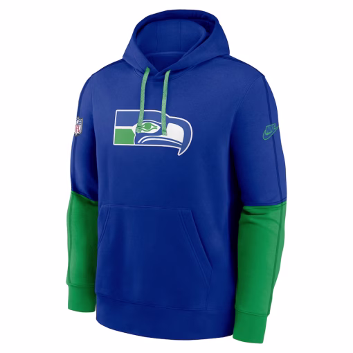 Seattle Seahawks Nike Throwback Logo Club Tri-Blend Pullover Hoodie – Royal - Image 2