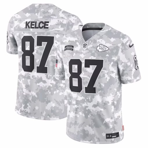 Men’s Kansas City Chiefs Travis Kelce Nike Arctic Camo 2024 Salute to Service Limited Jersey