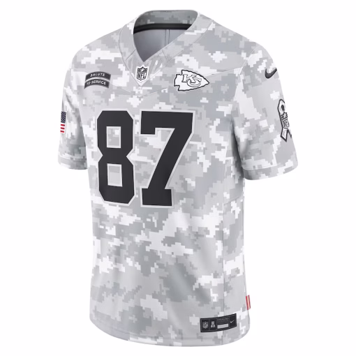 Men’s Kansas City Chiefs Travis Kelce Nike Arctic Camo 2024 Salute to Service Limited Jersey - Image 2