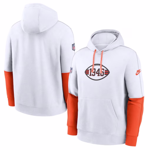 Cleveland Browns Nike Throwback Logo Club Tri-Blend Pullover Hoodie – White