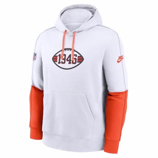 Cleveland Browns Nike Throwback Logo Club Tri-Blend Pullover Hoodie – White - Image 2