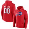 Buffalo Bills Team Authentic Logo Personalized Name & Number Pullover Hoodie – Red