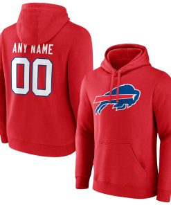 Buffalo Bills Team Authentic Logo Personalized Name & Number Pullover Hoodie – Red