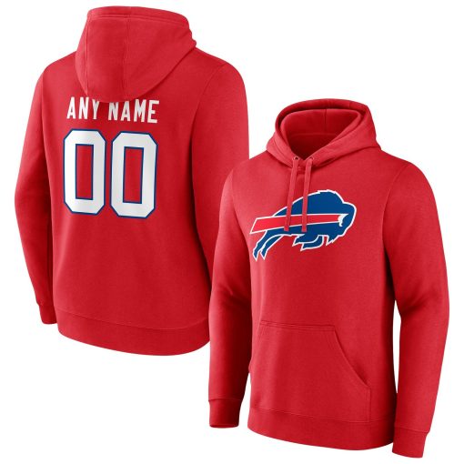 Buffalo Bills Team Authentic Logo Personalized Name & Number Pullover Hoodie – Red