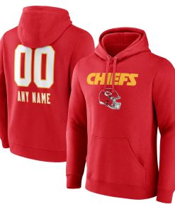 Kansas City Chiefs Personalized Name & Number Team Wordmark Pullover Hoodie – Red