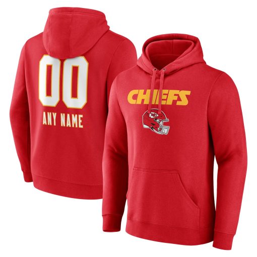 Kansas City Chiefs Personalized Name & Number Team Wordmark Pullover Hoodie – Red